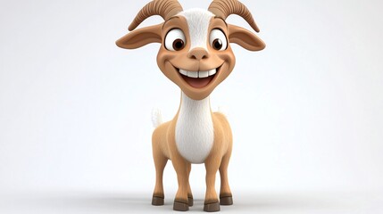 Obraz premium A cheerful cartoon goat with a big smile and playful demeanor, perfect for children's content.