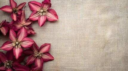 Pink Flowers on Natural Canvas Background for Design Projects