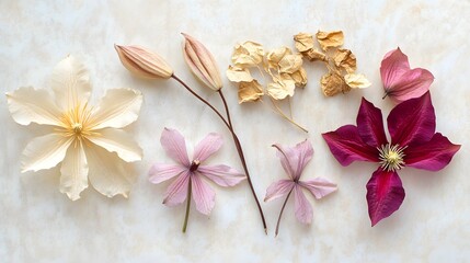 Beautiful Collection of Dried Flowers on Light Background