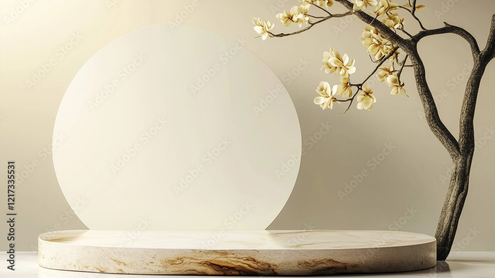 Poster Minimalist background with round platform and elegant branch