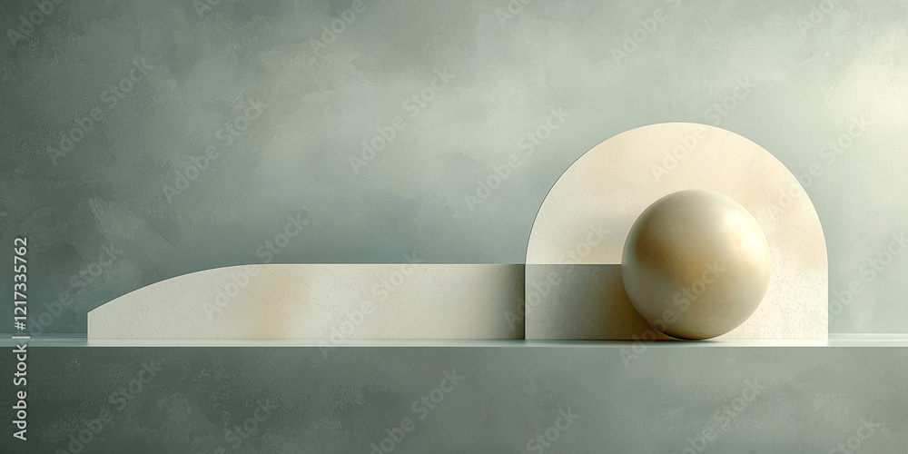 Poster Abstract minimalism with geometric forms and sphere on textured background