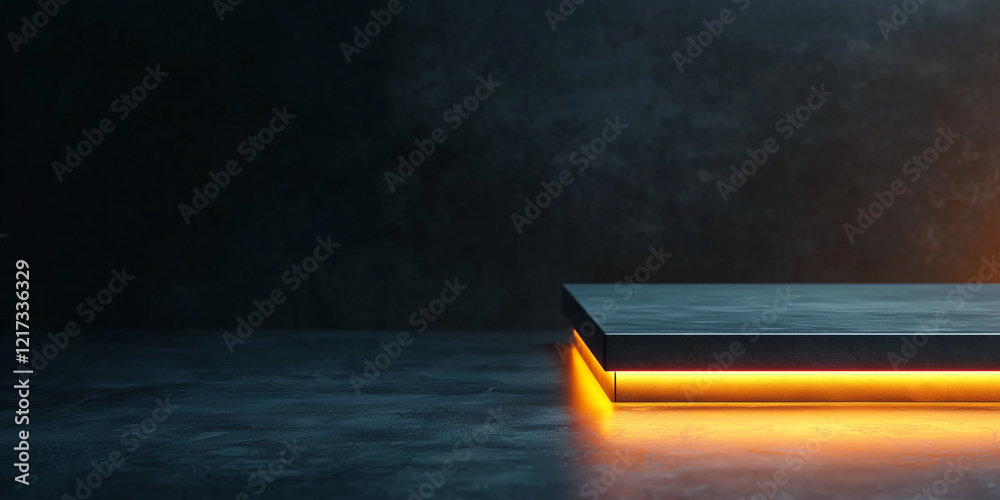Poster dark minimal background with glowing accent on platform