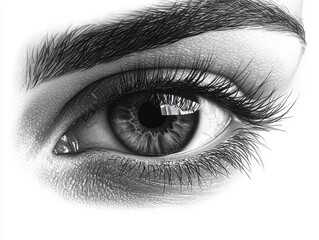 Detailed black and white illustration of a human eye, showcasing realism.