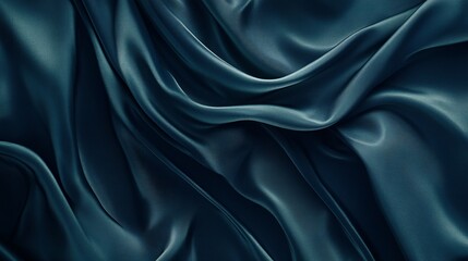 Fototapeta premium Close-up shot of smooth, dark teal silk fabric, showcasing elegant folds and a luxurious texture.