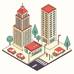 Modern Urban Isometric Cityscape with Skyscraper