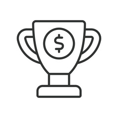Money cup, icon in line design. Money, cup, trophy, reward, success, wealth, prize on white background vector. Money cup editable stroke icon