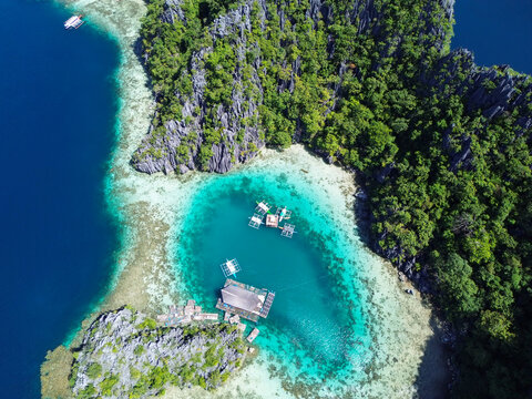 Aerial view of remote iland in El Nido,Philippines, with turquoise water. High quality photo