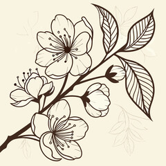  Monochromatic Floral Line Art in Sepia Tones