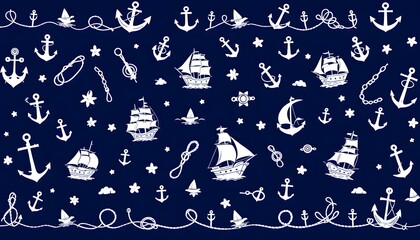 Nautical Anchors Ships Seamless Pattern Design