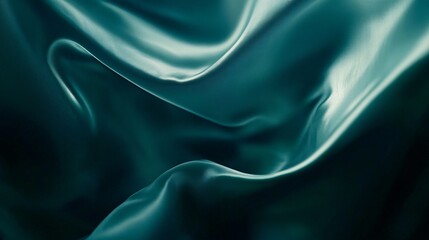 Obraz premium Close-up of luxurious teal satin fabric, showcasing soft folds and smooth texture.