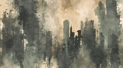 Abstract dark city skyline silhouette, evoking a sense of mystery and intrigue.