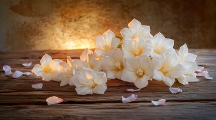 Fototapeta premium White flowers on wooden background