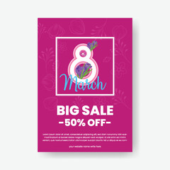 8 march international women's day editable print flyer or poster template with women's day celebration greeting invitation card illustration background, women's day print flyer or poster design