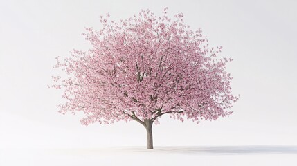 Obraz premium A vibrant cherry blossom tree in full bloom, showcasing delicate pink flowers against a soft white background.