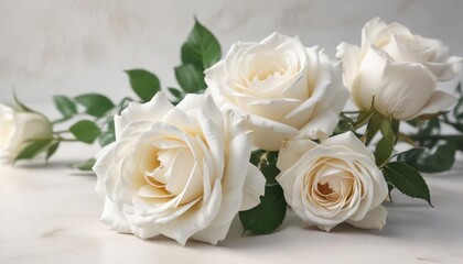 Obraz premium Pretty white roses painted with watercolors on a white canvas, hobby, DIY, handcraft, leaf