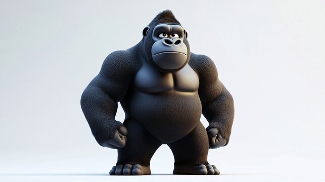 A cartoon-style black gorilla standing confidently with a muscular build and a determined expression.