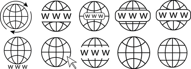 Globe icon set. Go to web symbol icon. vector eps10.