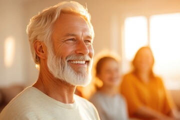 warm family gathering scene showcasing multiple generations interacting joyfully in cozy living room filled with love