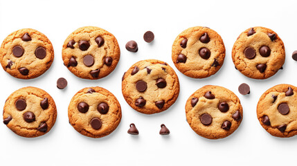 Chocolate chip cookies on a transparent background