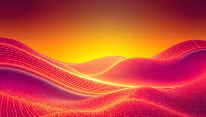 Abstract digital landscape with undulating lines and vibrant colors of orange and pink