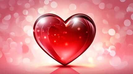 A vibrant red heart icon glowing against a soft pink bokeh background, perfect for romantic themes.