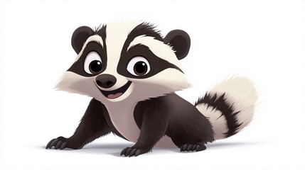 Fototapeta premium Cute animated raccoon character with a friendly smile and bright eyes.