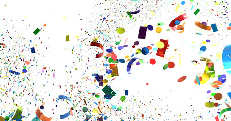 Colorful Confetti and Ribbons Falling on White Background