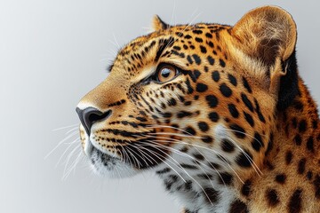 Obraz premium Close-up profile of a leopard showcasing its striking features and fur patterns.