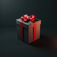 Obraz premium Dark background with a shadow, presents box with red ribbon and bow, holiday decoration, festive