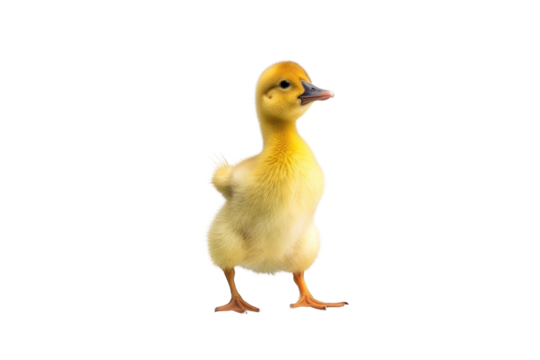 A cute yellow duckling standing on one leg, scratching its head with the other foot, showcasing its playful and curious nature.