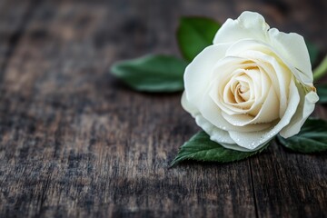 white rose on wooden background