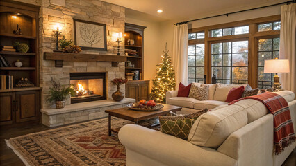 a cozy and inviting home backdrop, with warm lighting, comfortable furniture and tasteful decor, creating a welcoming atmosphere for relaxation and rest