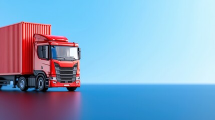 Red truck with trailer for logistics transportation and freight brokerage services on a highway