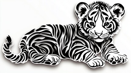Tiger cub lying down, no background. Stock for illustration