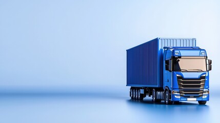 Blue truck with white trailer in multi-modal logistics transport setting
