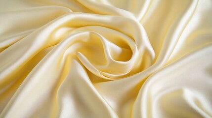 Fototapeta premium Silky yellow fabric with elegant draping, showcasing a smooth and luxurious texture.