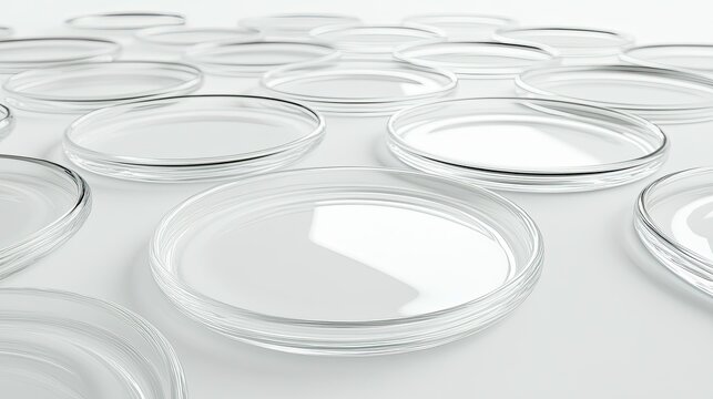 A minimalist arrangement of transparent, curved glass panels laid out in a grid pattern on a soft gradient background.