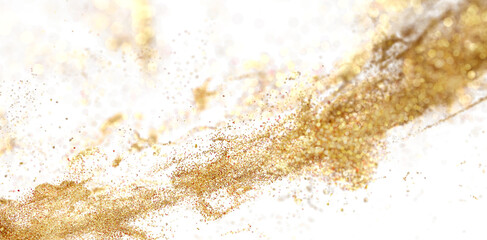Sparkling gold glitter explosion on white. Perfect for luxury, festive, and glamorous designs.