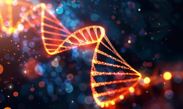 Visualizing the intricate structure of DNA with glowing particles in a vibrant digital environment