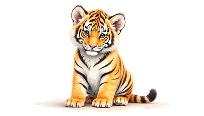 Fototapeta premium Adorable Baby Tiger Cub Sitting Calmly