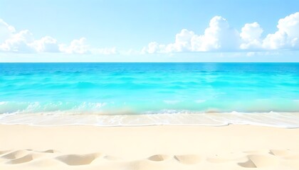 Obraz premium Idyllic beach scene with turquoise water and white sand and blue sky with clouds