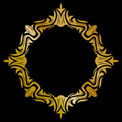 Elegant Gold Ornament Decoration. Luxury Premium Symmetrical Design with Shiny Glossy Black Background. Editable and Scalable Vector EPS for Graphic Design and Print