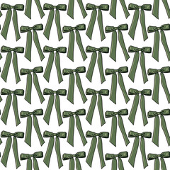 Seamless pattern with green bows, ribbons on transparent  background. Perfect for holiday decor, gift wrap, fabric, wrapping paper, textiles, wallpaper, fabric, stationery, clothing