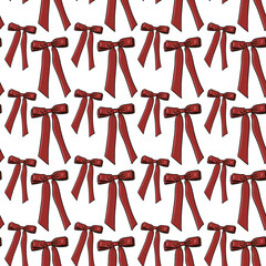 Seamless pattern with red bows, ribbons on transparent  background. Perfect for holiday decor, gift wrap, fabric, wrapping paper, textiles, wallpaper, fabric, stationery, clothing