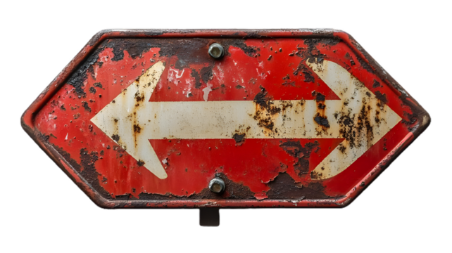 Bold Red Road Sign Arrow Pointing Left with Subtle Details