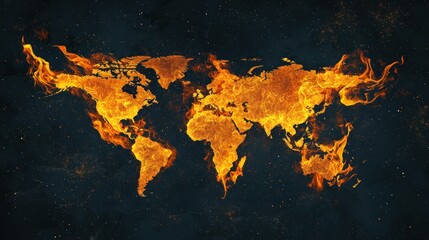 Burning world map depicting global crisis.