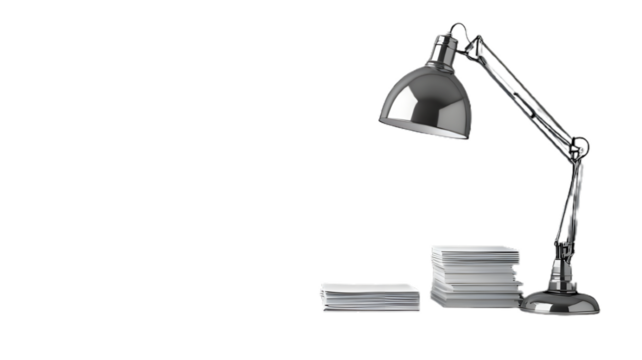 Clean Office Desk Featuring Modern Metallic Lamp