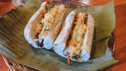 A vietnamese sandwich called Banh mi, an authentic local street food in Vietnam 