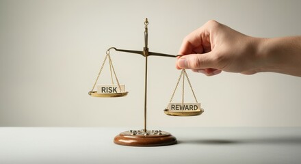 Hand is holding a scale with the word risk on one side
