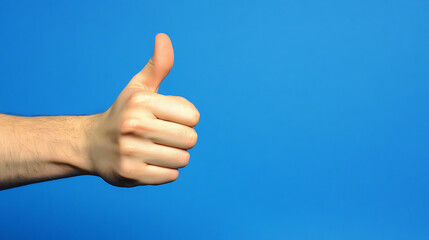 Hand showing thumbs up on blue background. The gesture is OK. created with Generative AI technology